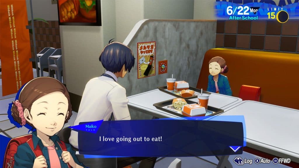 Persona 3 Reload MC and Maiko having lunch.