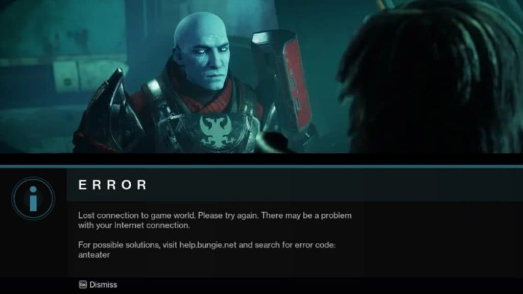 An in-game Destiny 2 screenshot showing the Anteater error
