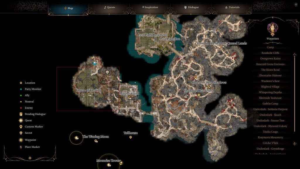 A Map of the Shadow Cursed Lands in Baldur's Gate 2