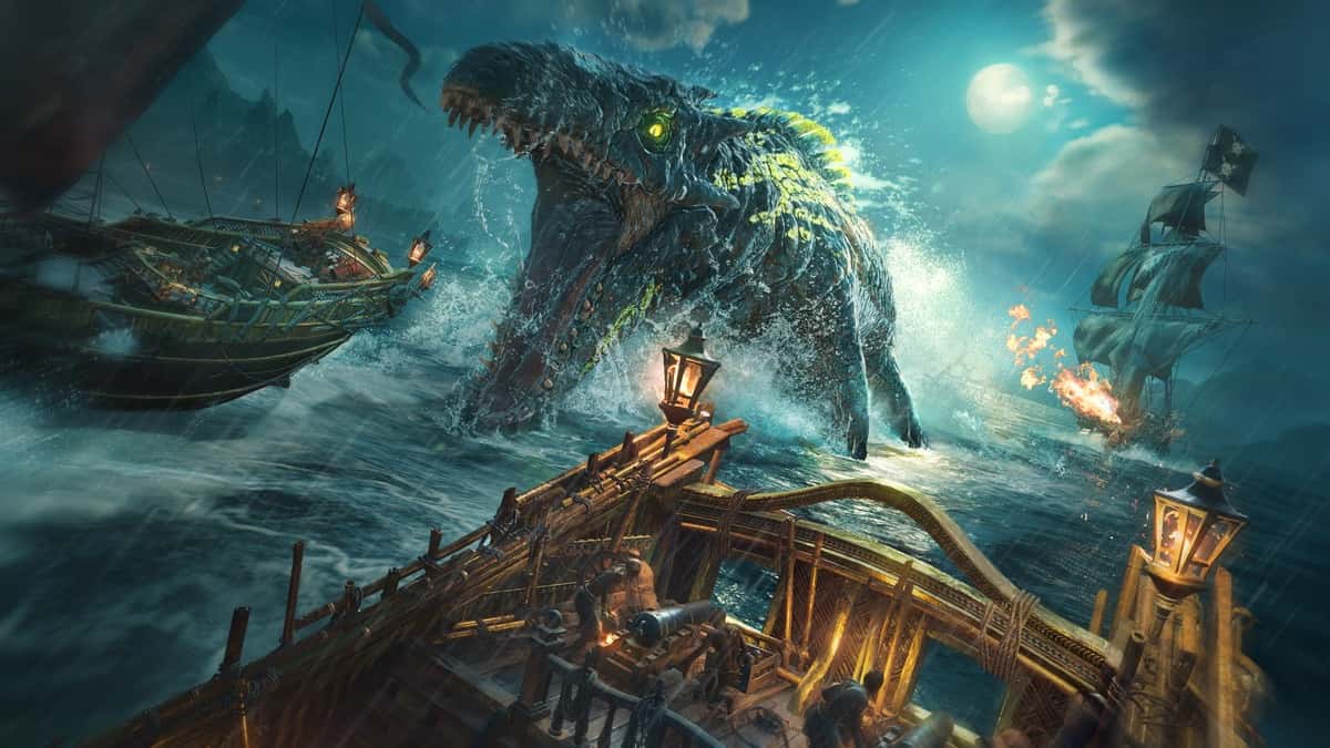 A sea monster about to devour a ship in Skull and Bones