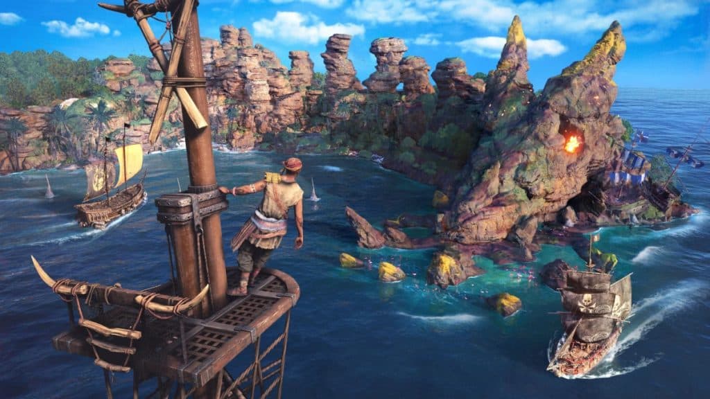 Player on a ship mast in Skull and Bones