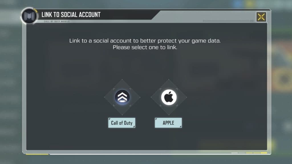 Link to social account menu in CoD Mobile.