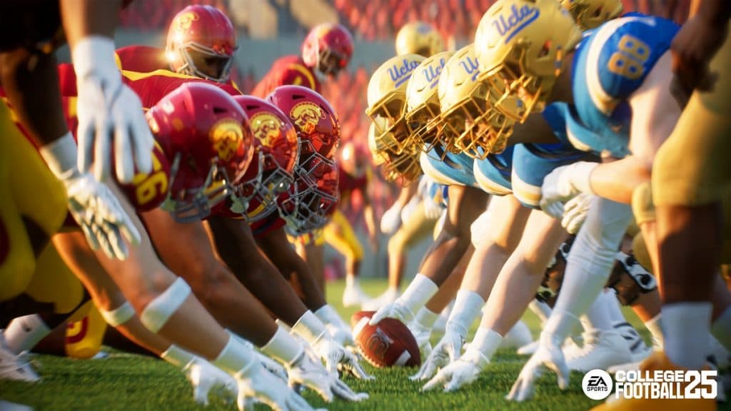 USC and UCLA squads in pre-snap play EA College Football 25