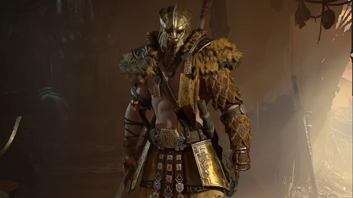 A barbarian wearing the Andariel's Visage in Diablo 4