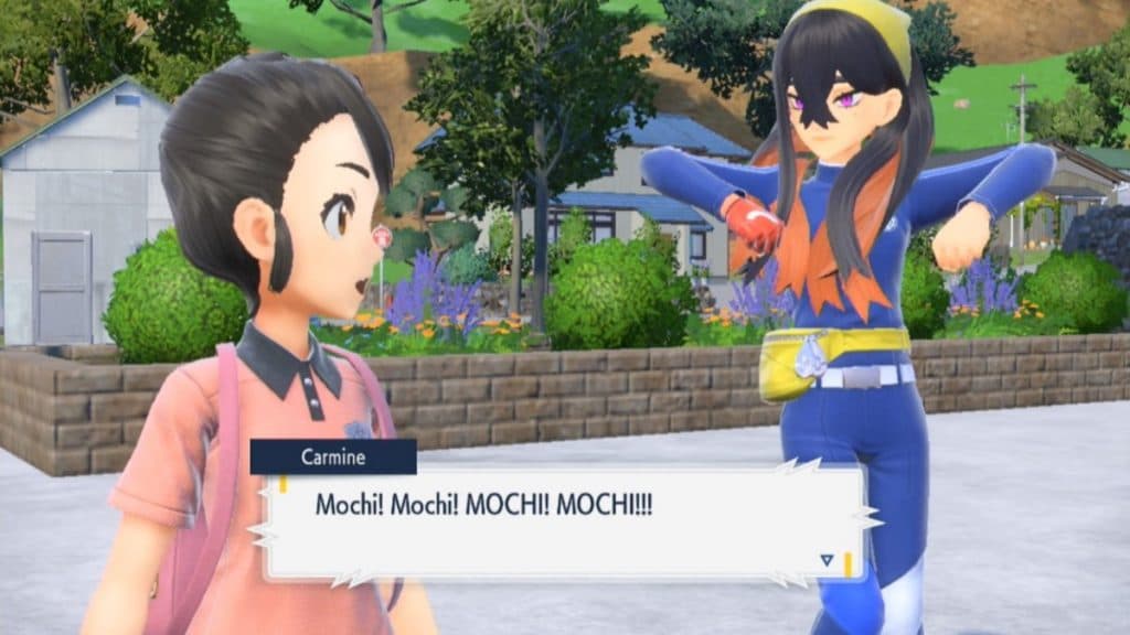 pokemon scarlet and violet dlc character carmine doing the mochi mochi dance