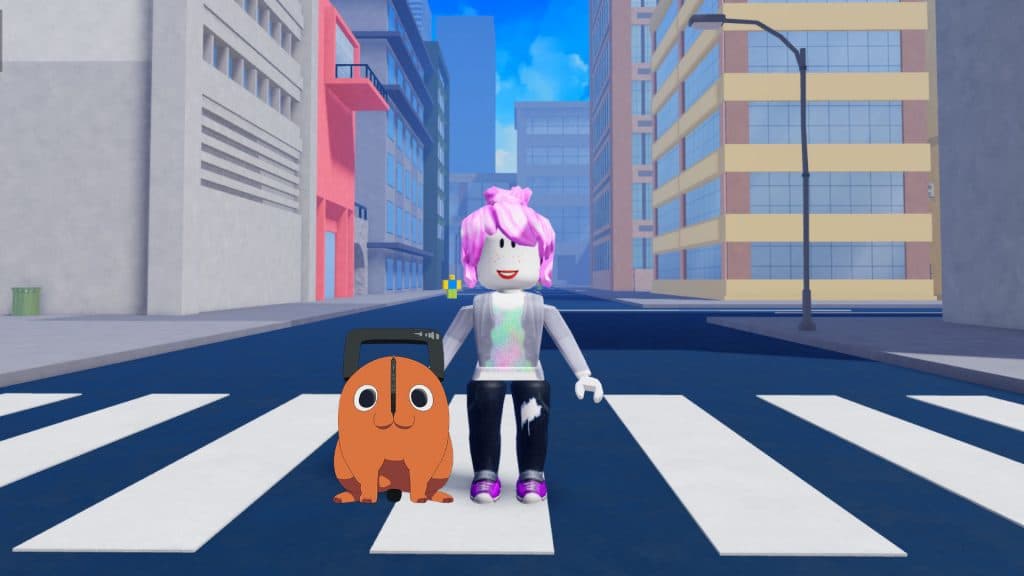 An in-game character and her pet in Roblox Chainsaw Man: Devil's Heart.
