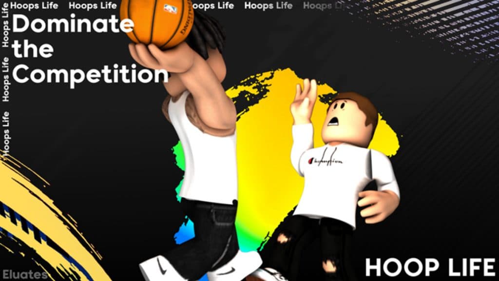 Players playing basketball in Roblox Hoops Life Basketball.