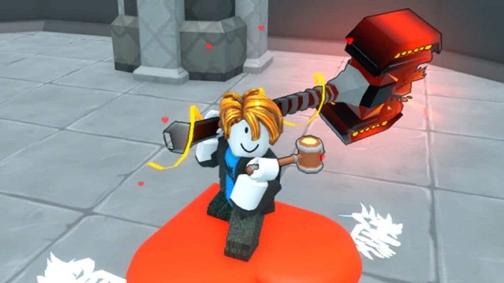 Hell's Molten Hammer crafted secret sword in Roblox Sword Fighters Simulator.