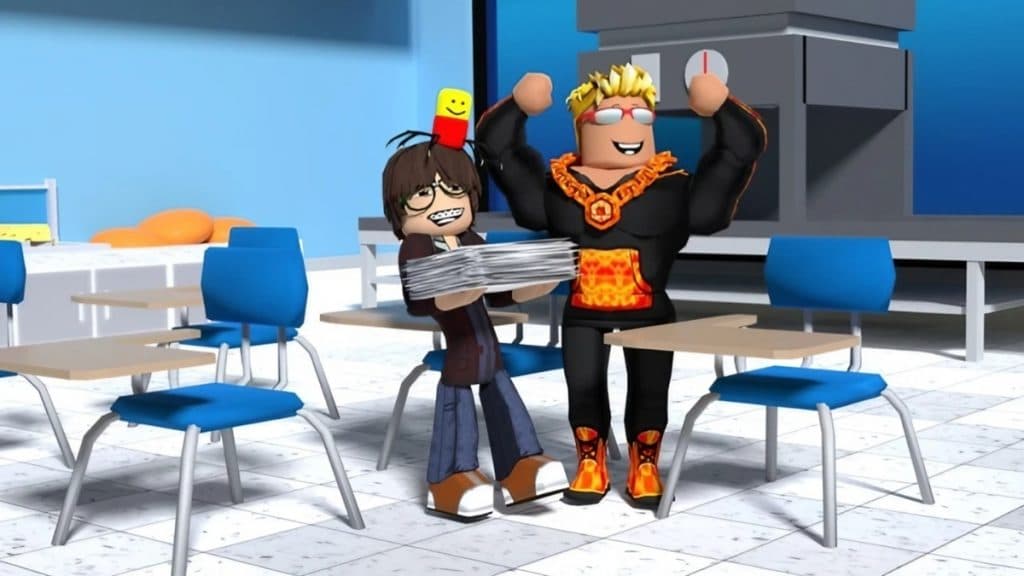 Two players in a classroom in Robloxian High School.