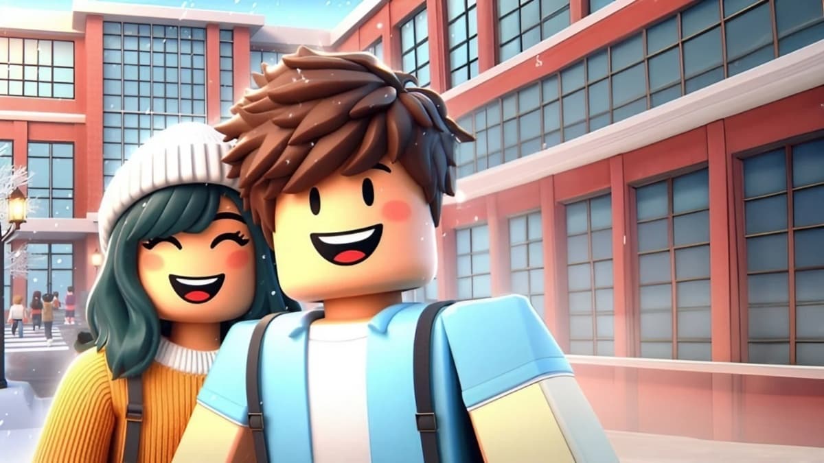 Two students smiling in Robloxian High School.