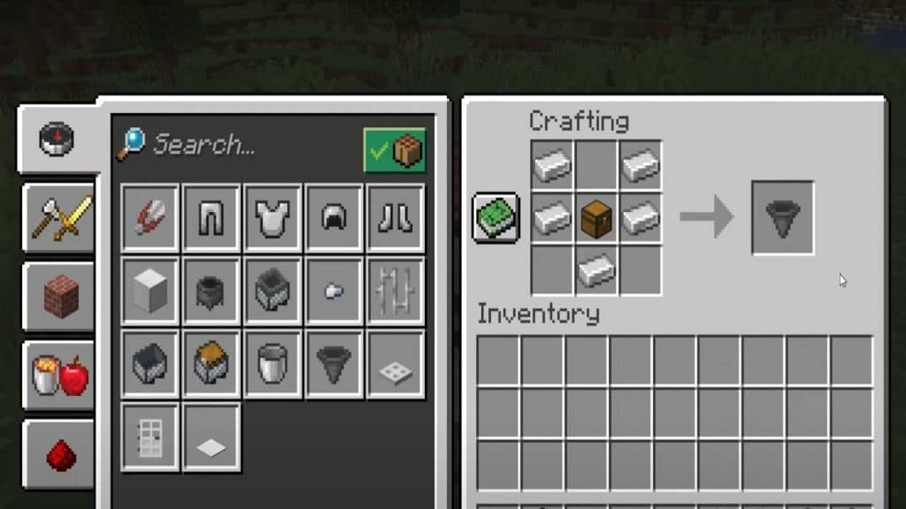 Hopper on Crafting Table in Minecraft