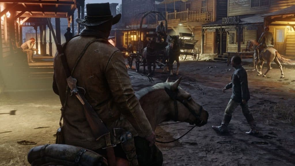 Red Dead Redemption 2 player riding a horse