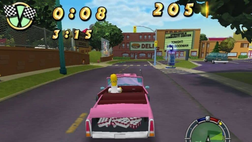 Homer driving in Simpsons Hit and Run