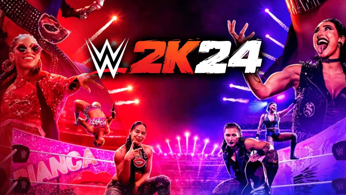 Rhea Ripley and Bianca Belair in the WWE 2K24 Deluxe edition cover