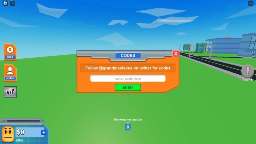 Mall Tycoon codes redeem page.