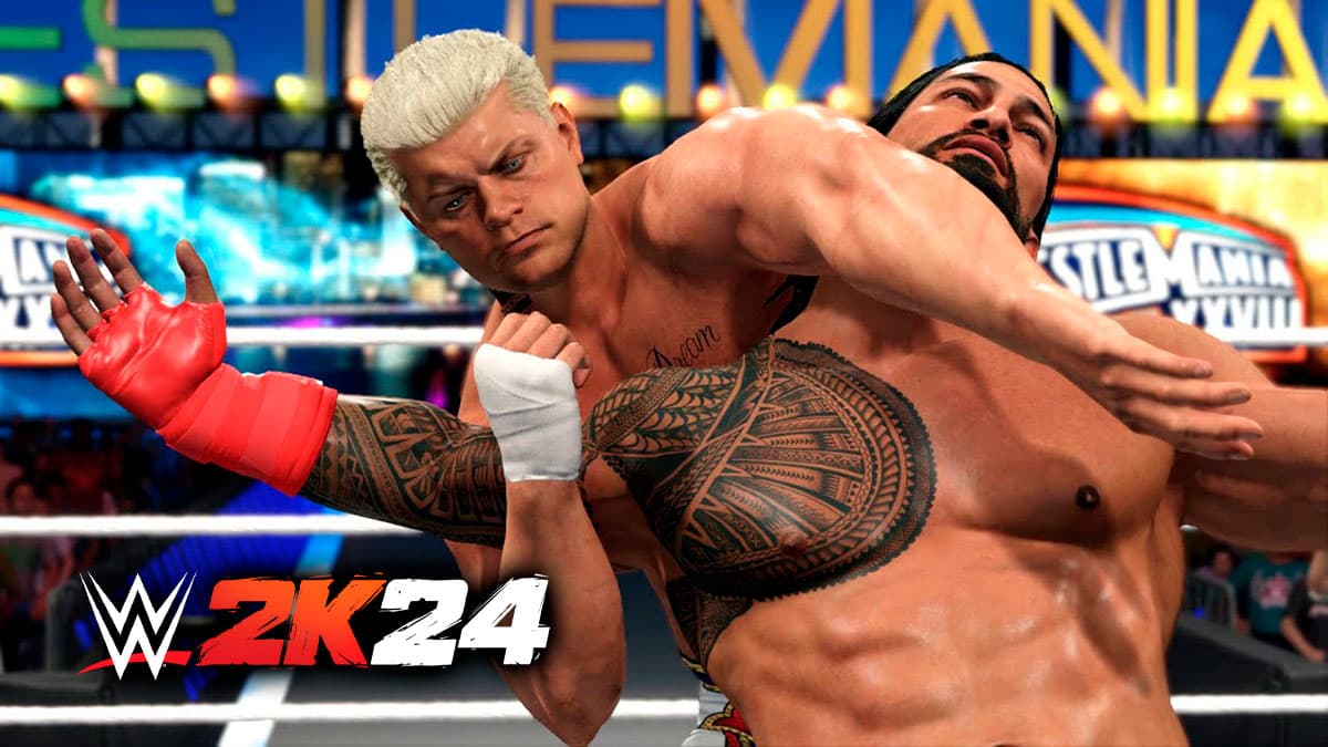 Cody Rhodes performing his Super Finisher against Roman Reigns in WWE 2K24