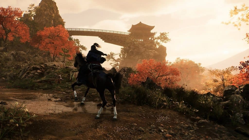 Rise of the Ronin main character riding a horse