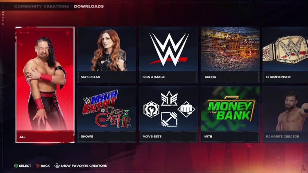 WWE 2K24 Community Creations menu