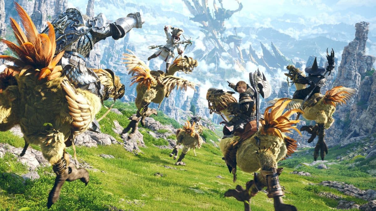 Final Fantasy characteres riding mounts in open world