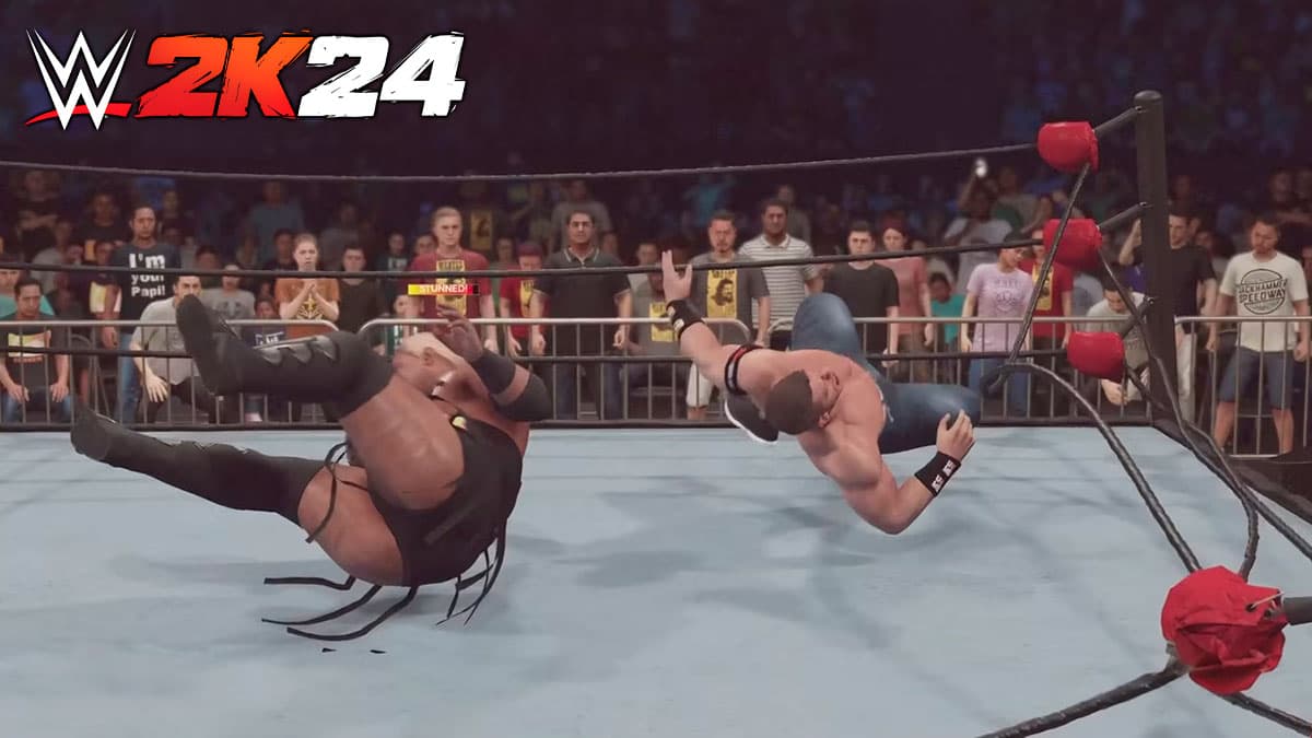 John Cena breaking the ring with Rikishi in WWE 2K24