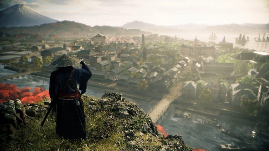 Rise of the Ronin character on a cliff