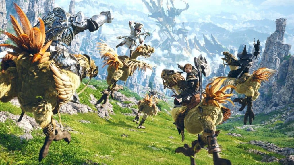 Final Fantasy 14 characters riding mounts