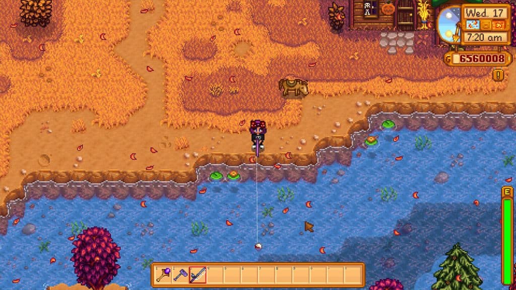 A character fishing in Stardew Valley