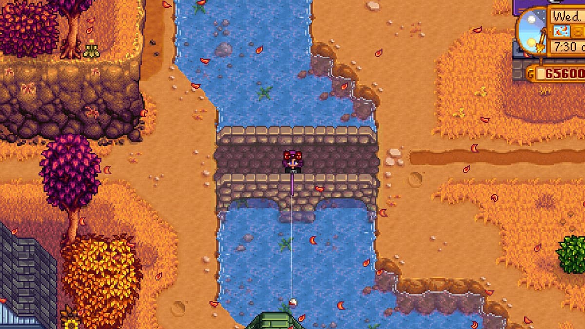 A Stardew Valley character fishing