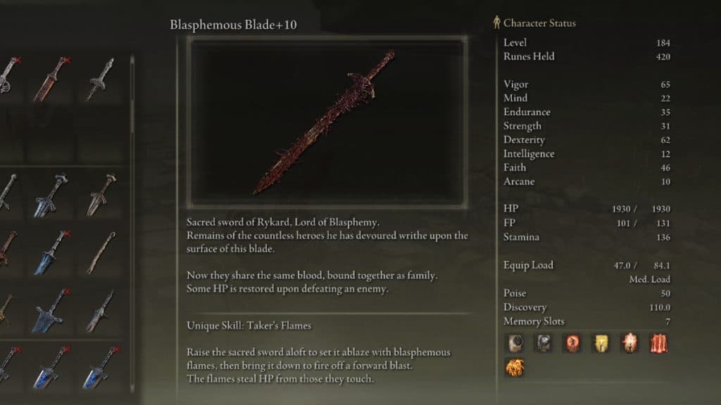 Blasphemous Blade Elden Ring