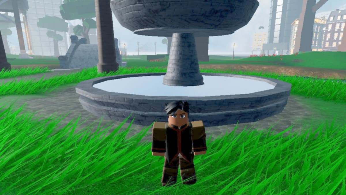 A RoBending Online character standing near a landmark.