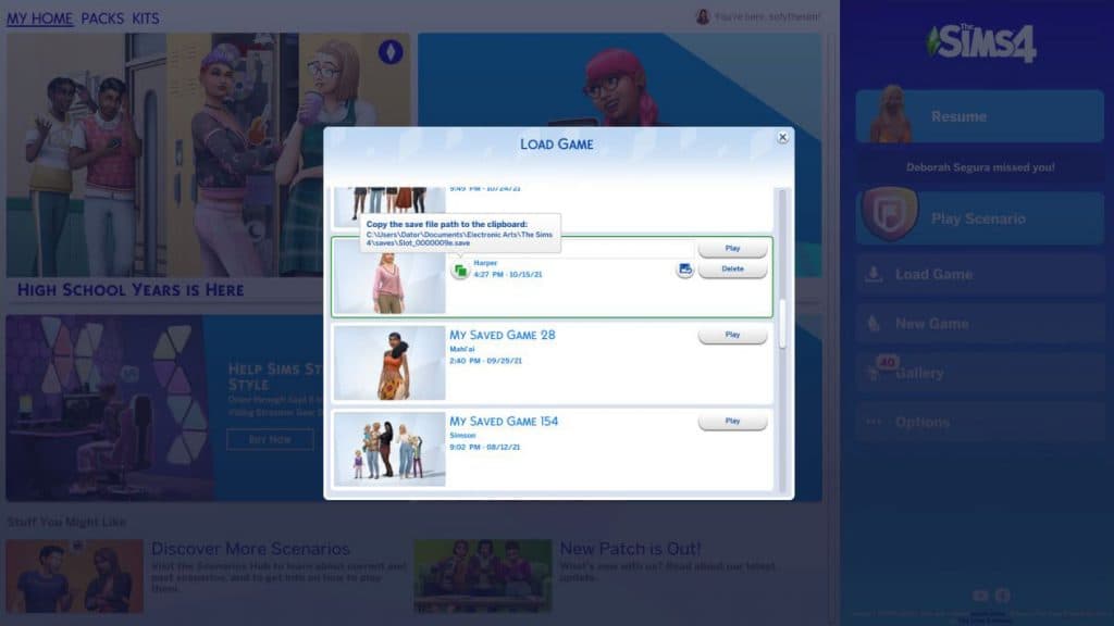 Sims 4 menu