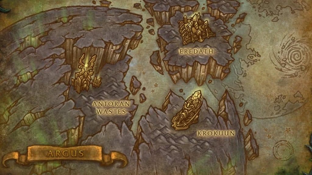 Map of Argus in World of Warcraft.