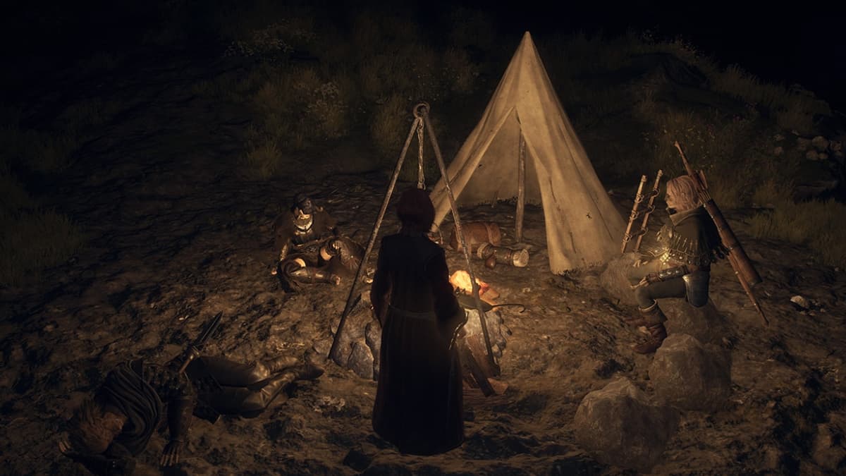 Visiting a camp at night in Dragon's Dogma 2