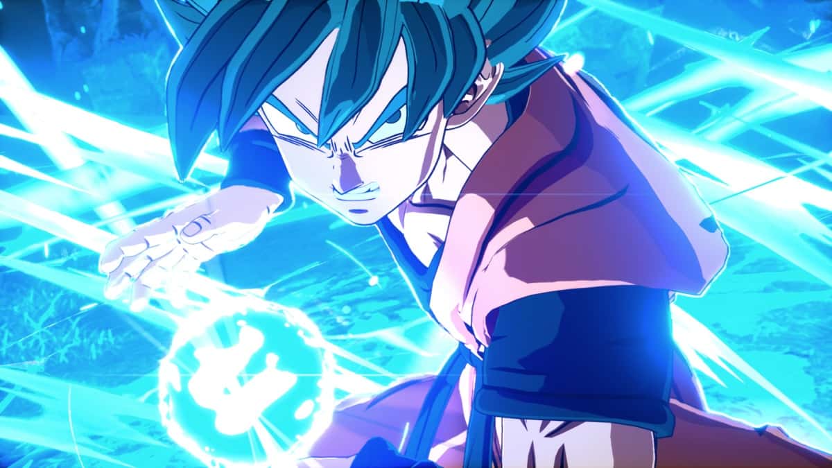 Super Saiyan Blue Goku making a Kamehameha
