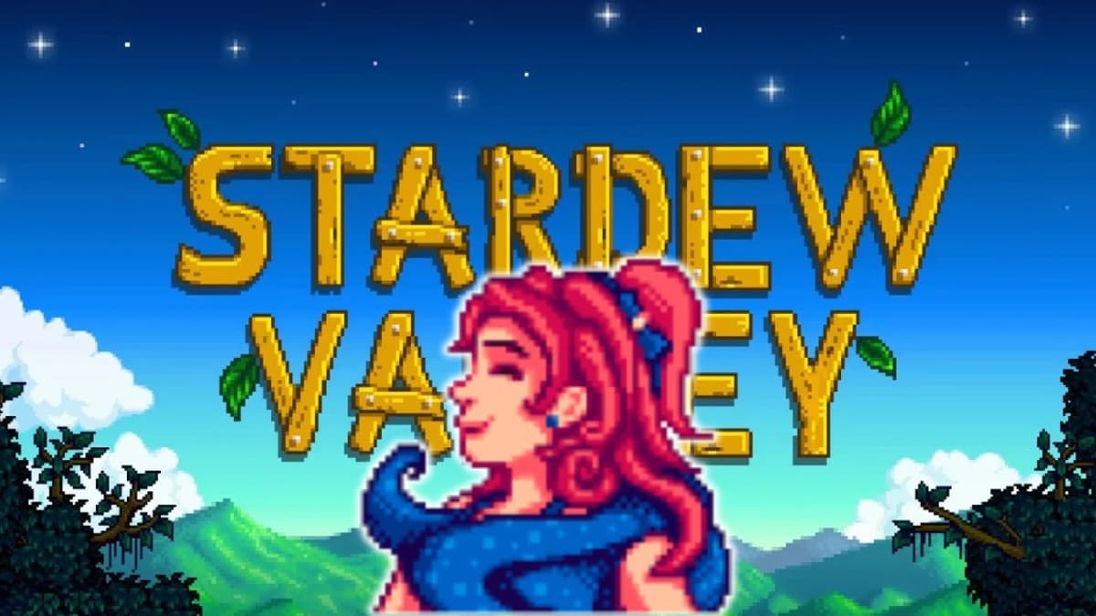 Sandy in front of a stardew valley poster