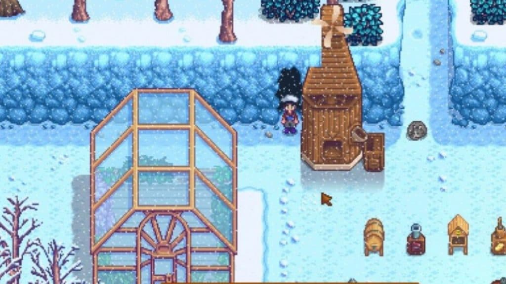 Mill during frosty season in Stardew Valley