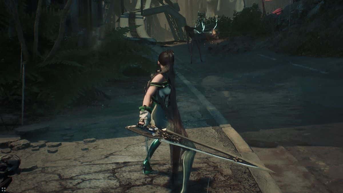stellar blade character eve in combat stance with sword