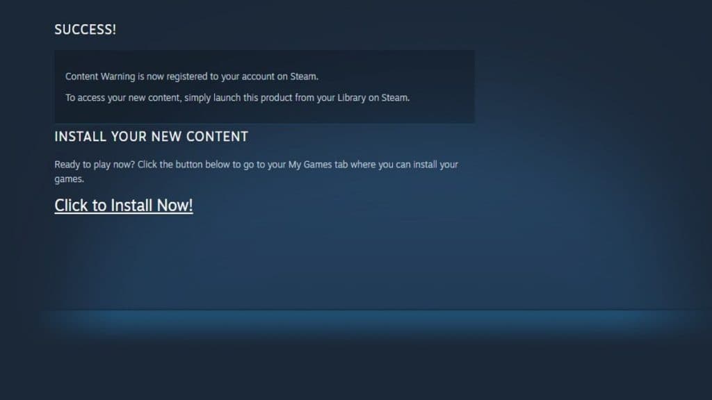 Steam page after adding Content Warning to library for free