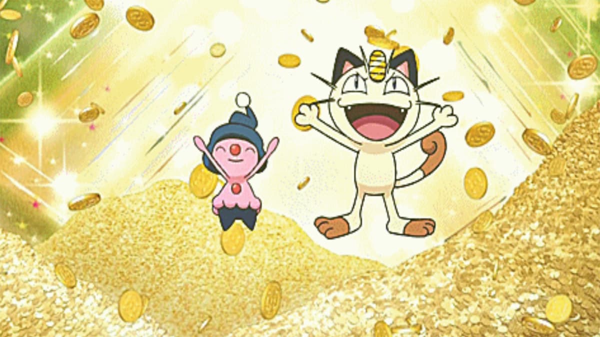 Pokemon Anime Meowth and Mime Jr. use Pay Day