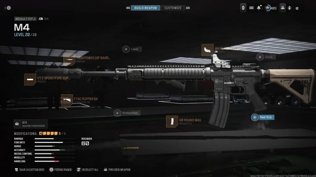 Screenshot of best M4 loadout attachments in Warzone