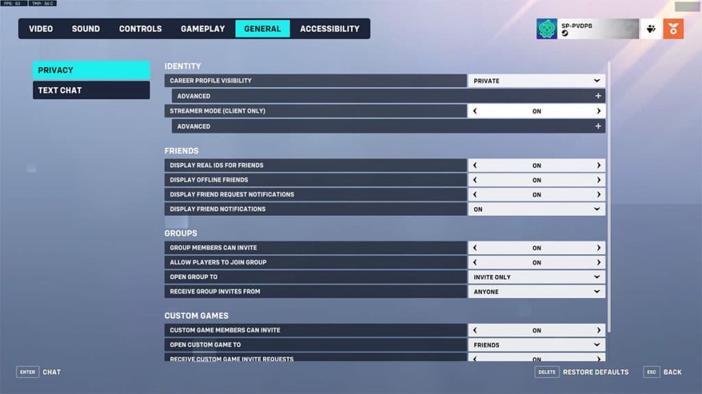 Overwatch 2 settings menu