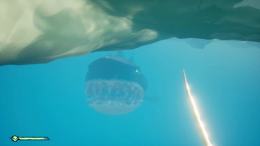 A Megalodon under water in Sea of Thieves