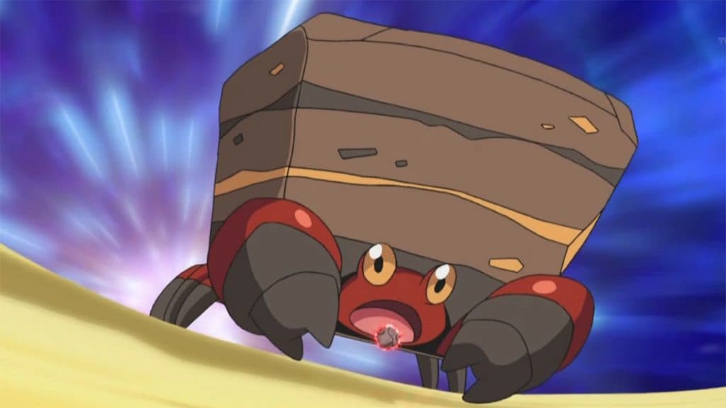Crustle using Rock Blast in the Pokemon Anime