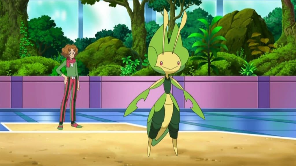 Leavanny getting ready for battle in the Pokemon Anime