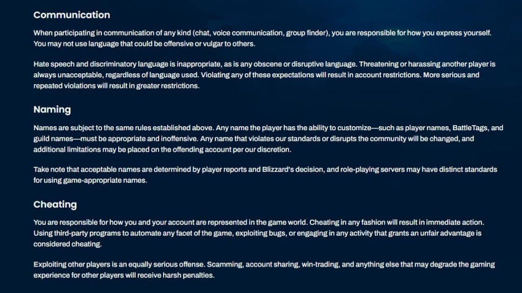 Blizzard's Code of Conduct