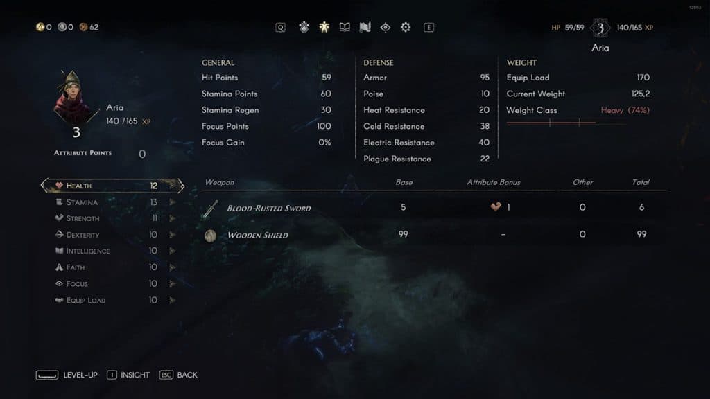 Stats menu in No Rest for the Wicked