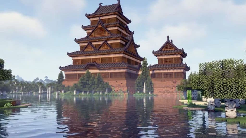 Castle based on Japanese architecture in Minecraft