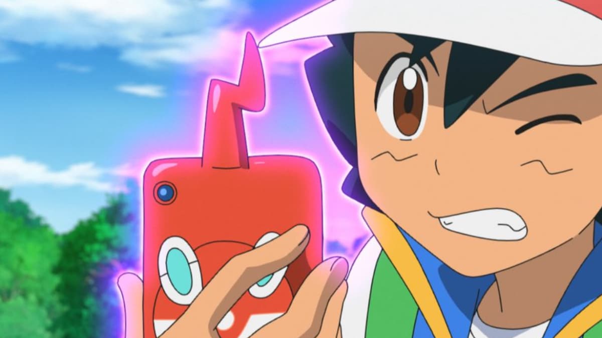 Ash in the Anime with His Rotom Phone