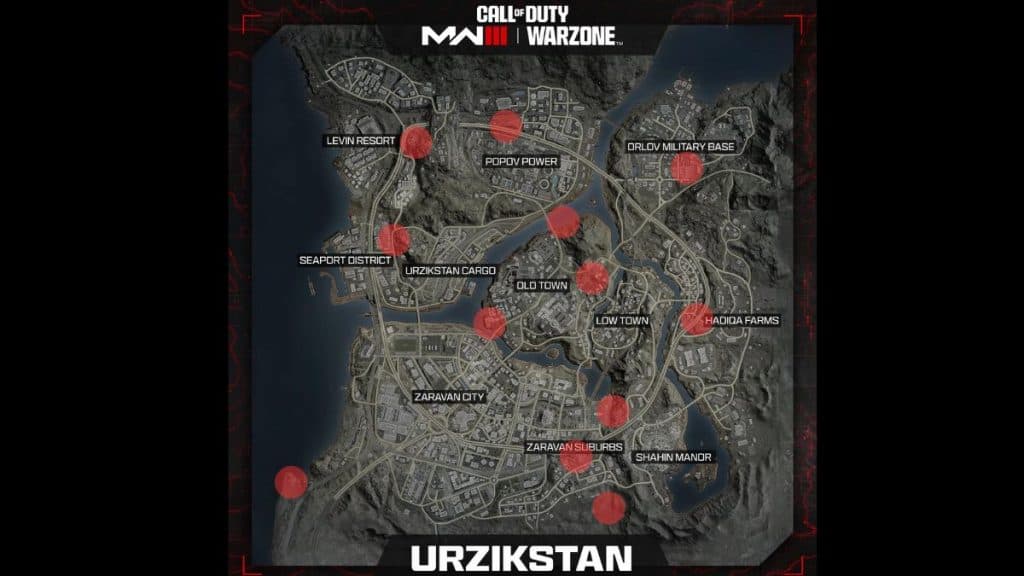 All Warzone Urzikstan Bunker locations marked on map