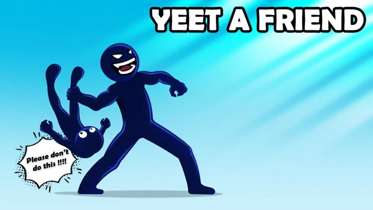 Yeet a Friend artwork with a character throwing their friend.